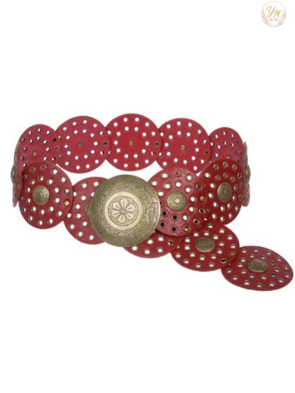 Boho Disc Concho Leather Link Belt - 3.5 inch Wide